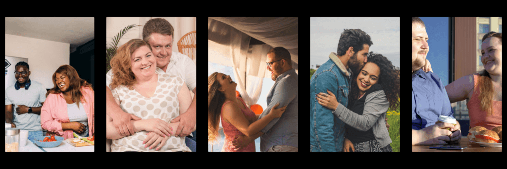 A collection of plus-size couples who met each other on Tawkify.