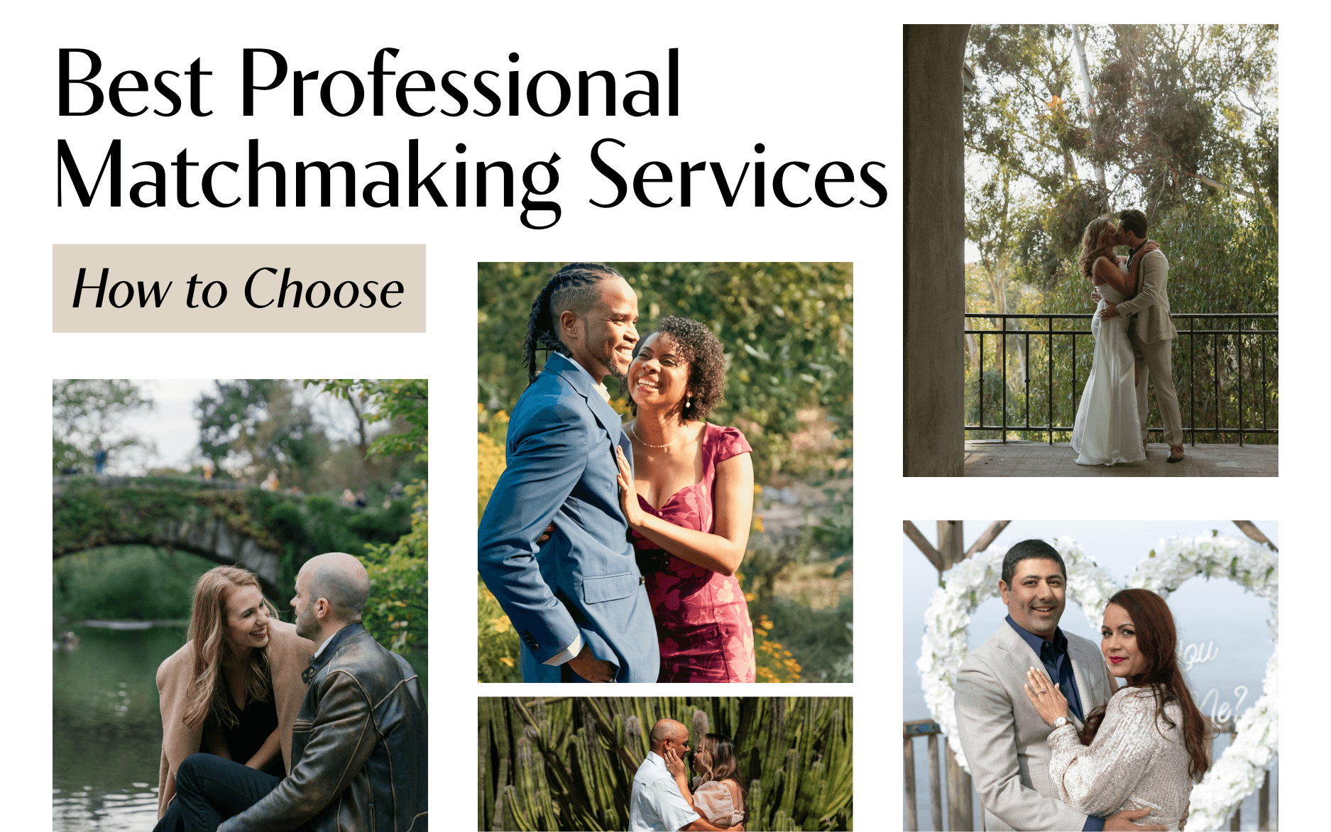 Collage of happy couples who have met through Tawkify matchmaking services.