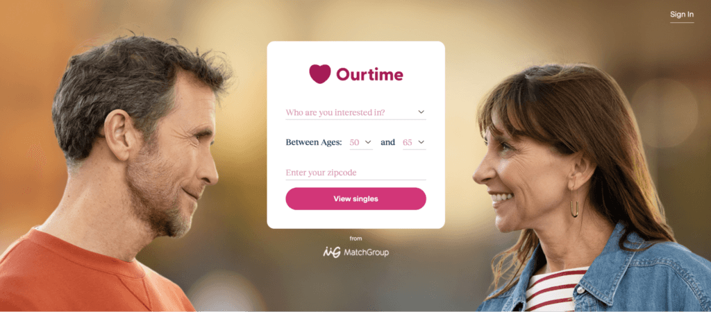 Our Time is a dating app focused on matching older people for dating and long-term relationships.